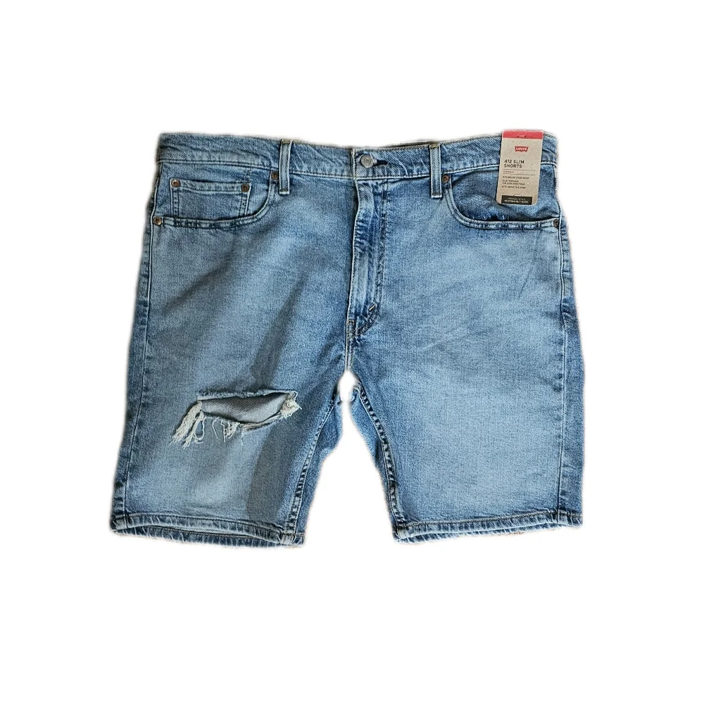 Levi's Men's Denim Shorts- Blue Wolf Scratch Distressed 412 Slim-Fit, Size 38 - Picture 1 of 5